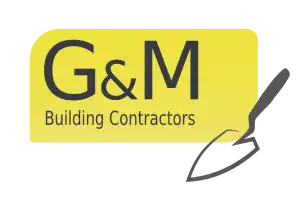 The G&M Building Contractors Ltd logo. It has a background of yellow and a grey trowel on the right to show the building and construction work that the company does in Wantage, Oxford, Oxfordshire, and Berkshire.